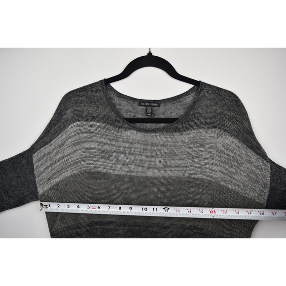 Eileen Fisher Womens Sweater Open Knit Linen Gray Striped Long Sleeve Sz Medium - Picture 16 of 16